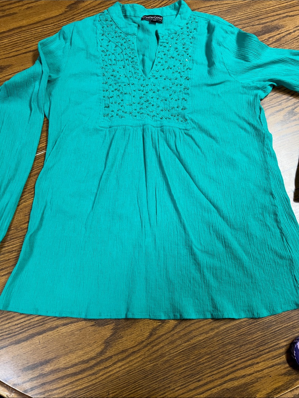Charter Club Teal Embroidered Long-Sleeve Tunic Top